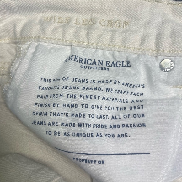 American Eagle Wide Leg Crop Cream Straight Jeans Size 4 Raw Hem - Picture 10 of 10